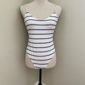 Forever 21 Black & White Crisscross Strap, Striped Bodysuit Size Medium